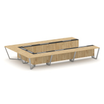 Стол для переговоров П-образный Steel Meet KM-PR.B.SP-15P / Тиквуд Светлый – Графит Глянец – Металл Серый / 4800×3200×750 Стол для переговоров П-образный Steel Meet KM-PR.B.SP-15P / Тиквуд Светлый – Графит Глянец – Металл Серый / 4800×3200×750